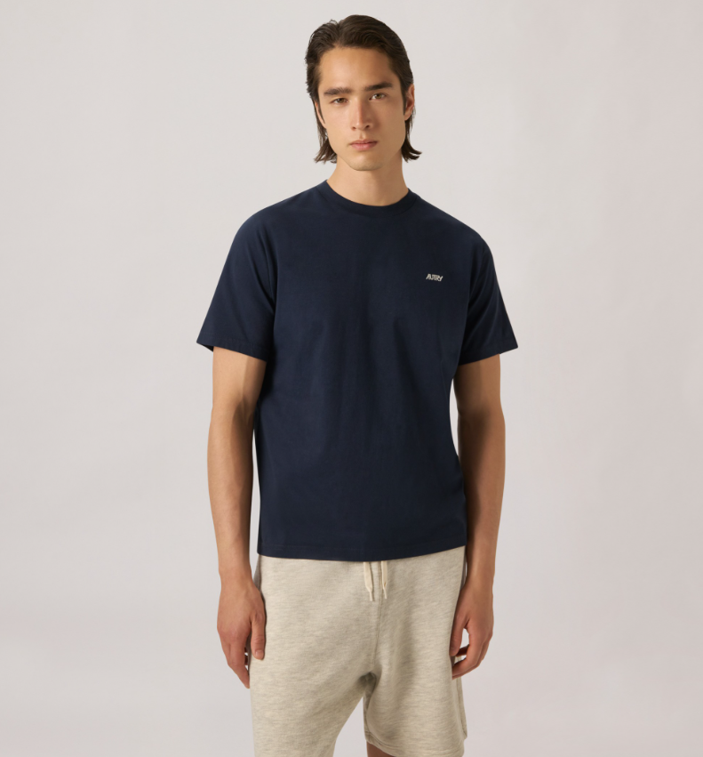 CAMISETA DE ALGODÓN CON LOGO BORDADO AZUL